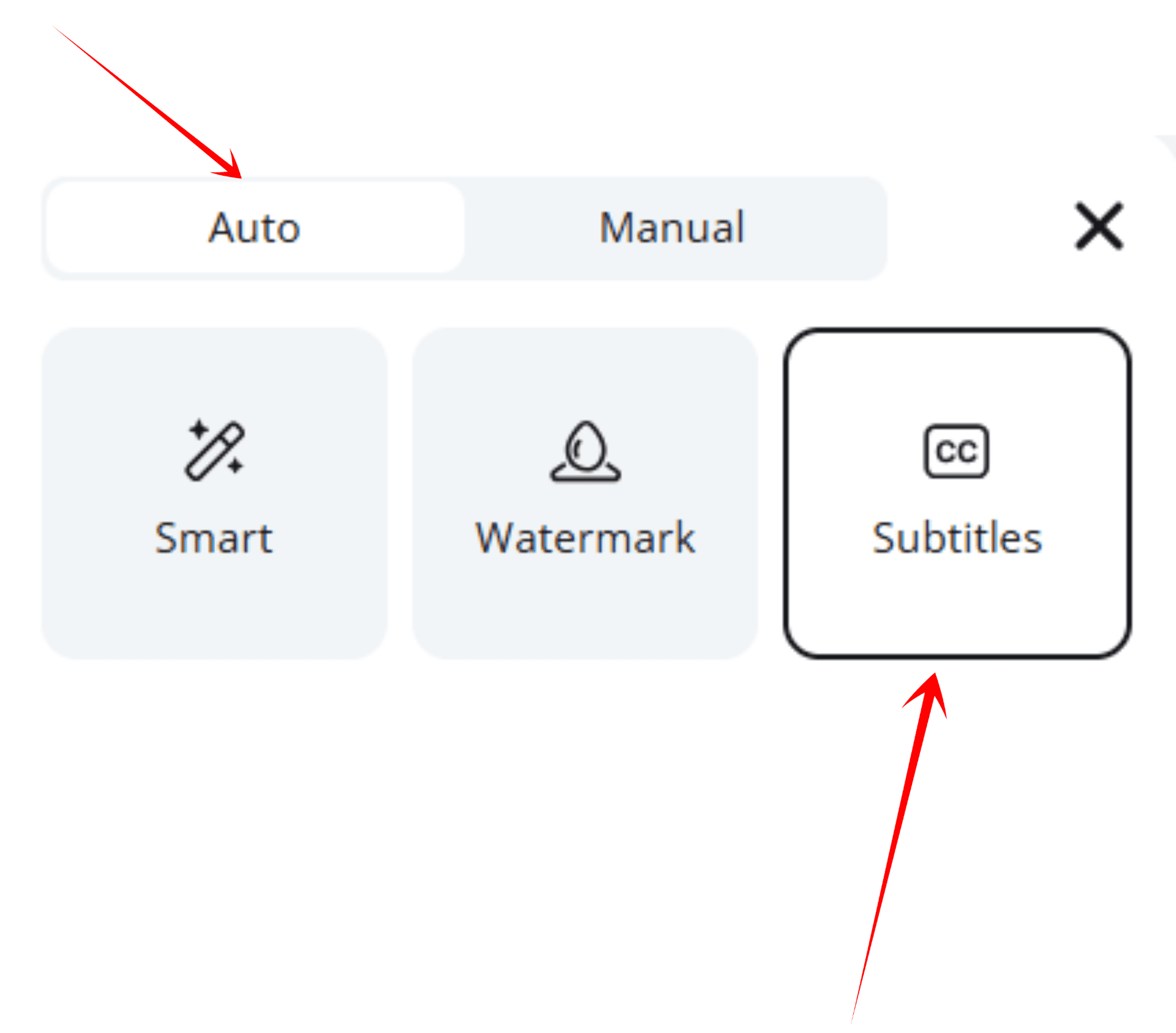 Zawa Auto mode with Subtitles selected as the removal type