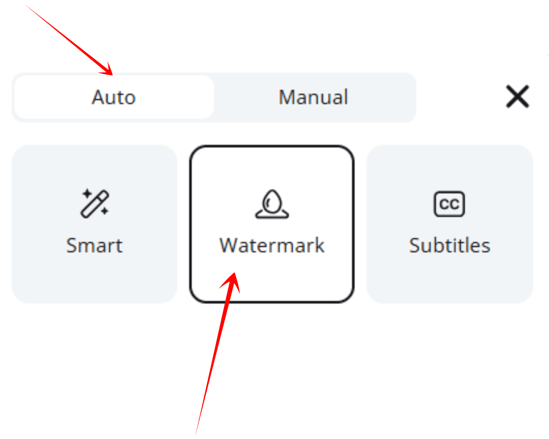 Zawa Auto mode with Watermark selected as the removal type