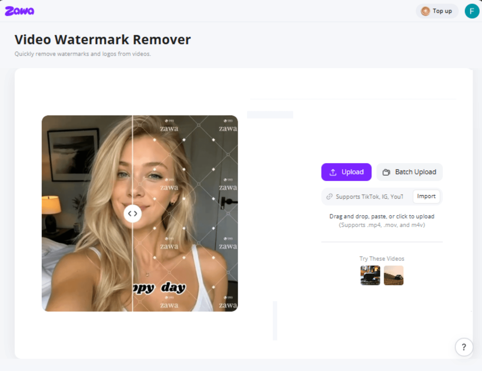 Upload a clipped video to Zawa and choose what to remove