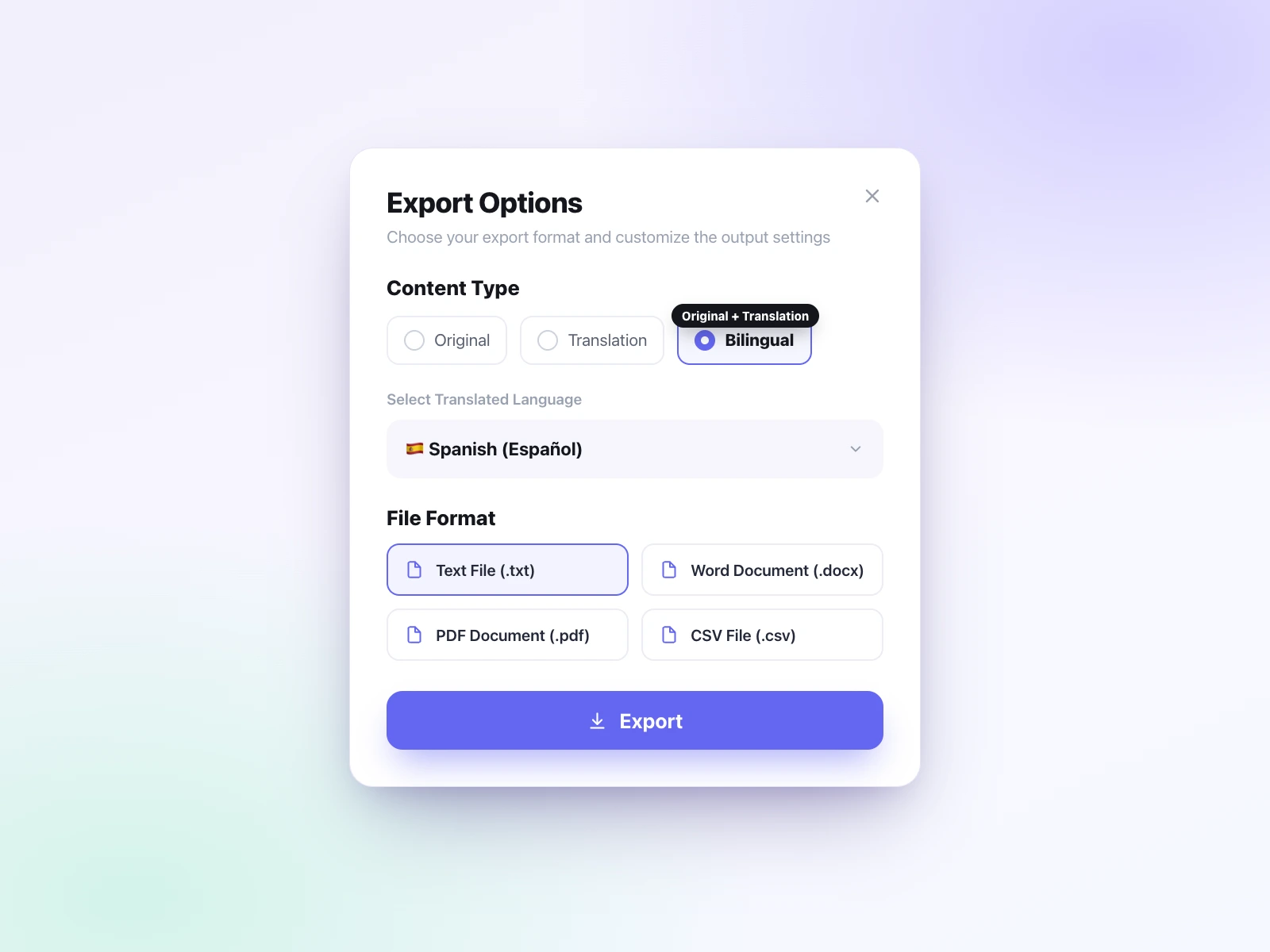 Review and export the translated transcript